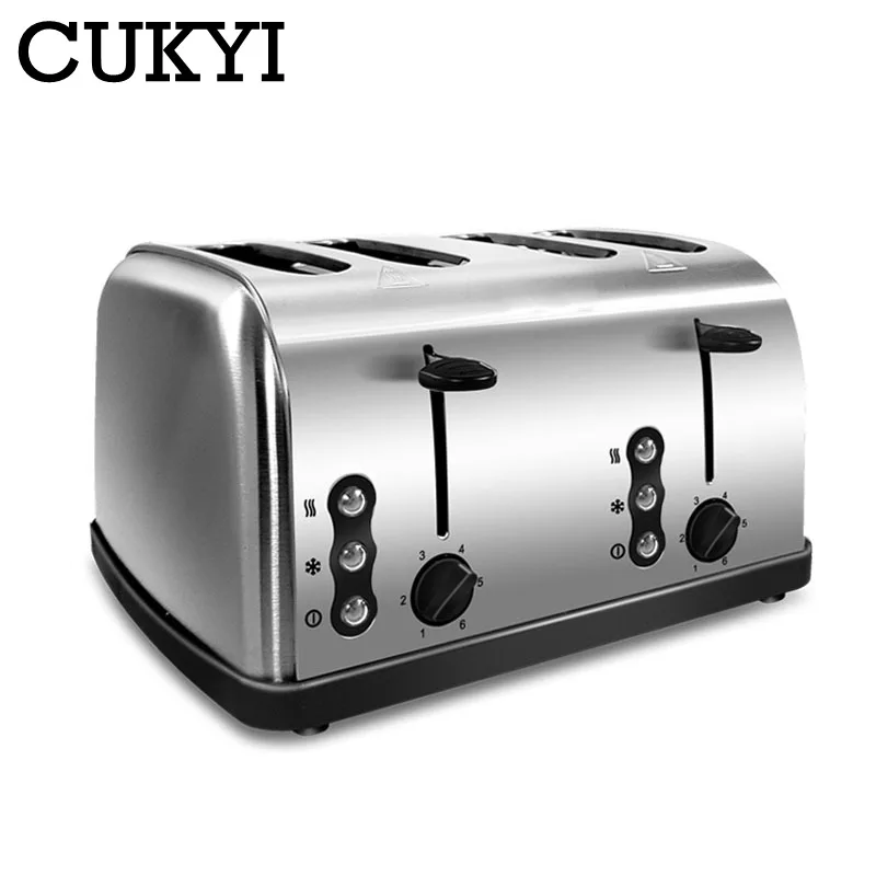 Тостер CUKYI с 4 ломтиками автоматический аппарат для нагрева хлеба из нержавеющей