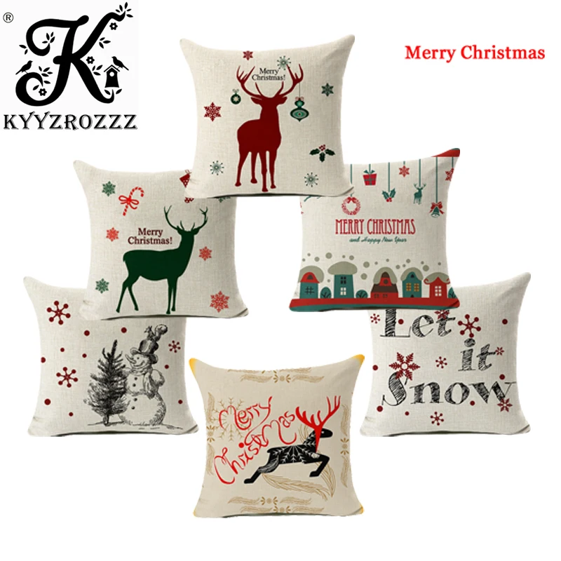 

Merry Christmas! Cushion Cover Let it Snow Deer Xmas Santa Claus Socks Balloon Home Decorative Pillows Cover Nordic Sleigh case