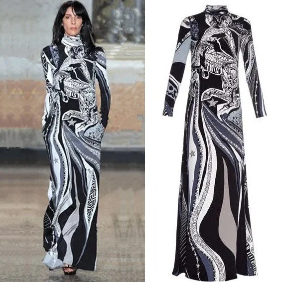 

New arrival 2016 mop the floor dress Pope printed cultivate one's morality elastic knitted long dress