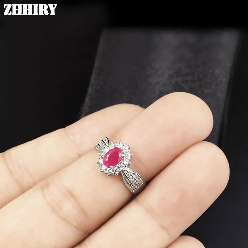 ZHHIRY Настоящее натуральное рубиновое кольцо из натуральной 925 пробы, серебряные драгоценные красные кольца с драгоценными камнями для женщин, хорошее ювелирное изделие, благородное Королевское