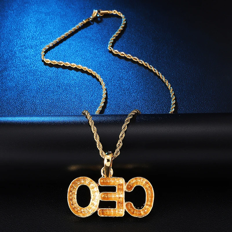 Хип-хоп полностью со стразами слова из букв CEO Bling Iced Out веревка подвески на