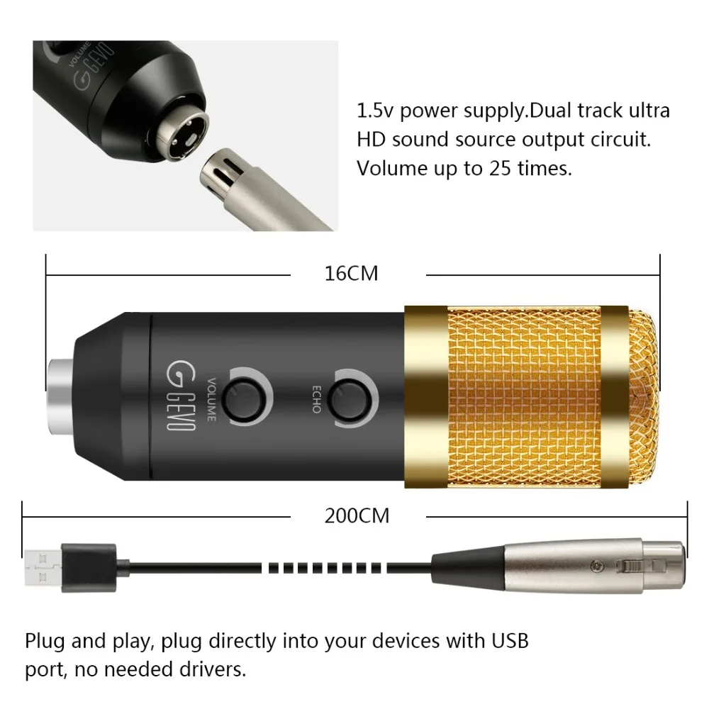 Gево BM 900 USB конденсаторный микрофон проводной с подставкой микрофоном для