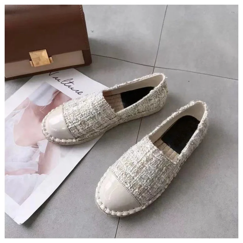 OFF WHITE Bailehou/Женская обувь на плоской подошве; коллекция года; сезон весна; дизайнерская Повседневная твидовая обувь; женские лоферы без застежки; удобная парусиновая обувь в рыбацком стиле - Цвет: OFF WHITE