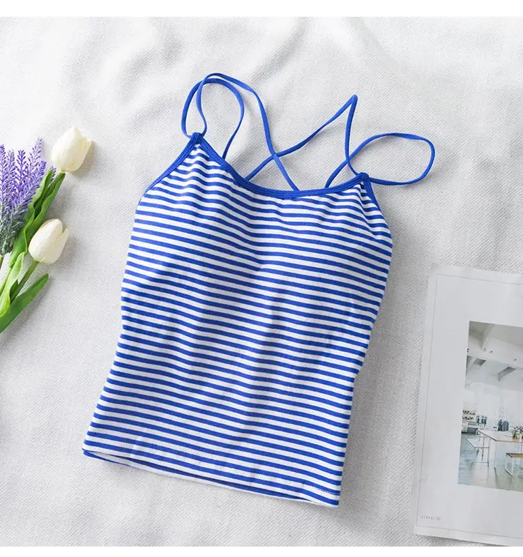 blue striped Новинка, сексуальный женский бюстгальтер с вырезами, в полоску, бюстье, короткий топ, без косточек, с ремешками, с перекрестными ремешками, Обрезанные, Blusas, бандаж, Холтер, черные топы, топики - Цвет: blue striped
