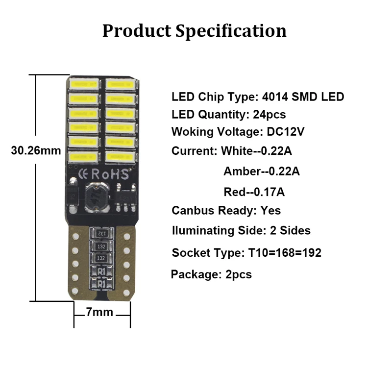 YHKOMS 2 предмета T10 светодиодный лампы W5W 194 168 светодиодный светильник 4014SMD белый янтарь желтый красный автомобиль купол интерьерные лампы для чтения 12V с can-bus