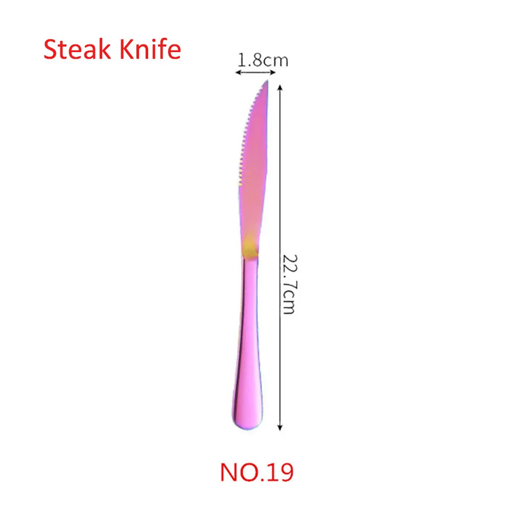 NO.19 Steak Knife 1/5 шт творческие 304 Нержавеющая сталь набор столовых приборов Радуга Комплектная Посуда Столовые приборы для путешествий торт вилка стейк Ножи для свадьбы и отеля - Цвет: NO.19 Steak Knife