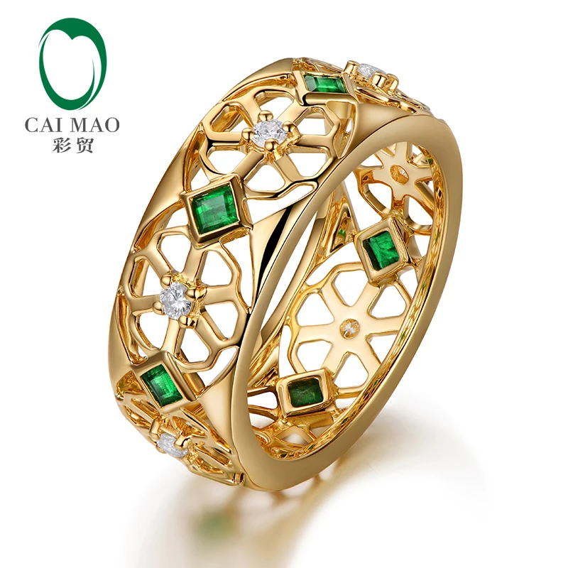Caimao 14kt желтое золото 0.37ct натуральный принцесса изумруд полная огранка алмаз обручальное кольцо для мужчин