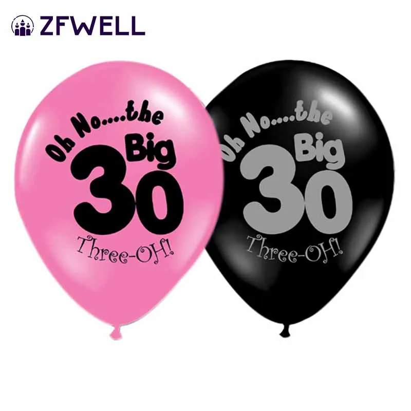 ZFWELL 10 шт./лот 12 дюймов розовый черный цифровой латексный шар 30 лет цифровая