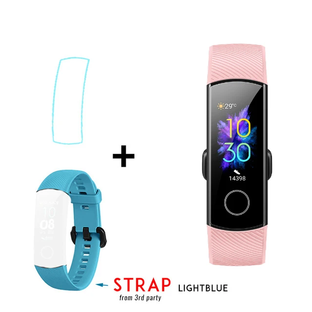 Смарт-браслет huawei Honor Band 5, пульсоксиметр, волшебный цветной сенсорный экран, плавающий ход, обнаружение пульса, сна, сна - Цвет: pink add Light blue
