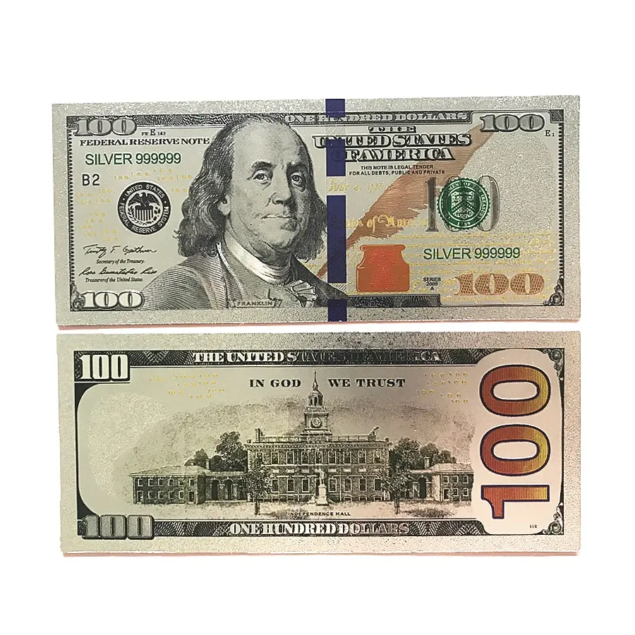 Все типы США долларовая Золотая банкнота бумажная монета медаль 24k Соединенные Штаты Америки - Цвет: SILVER NEW100
