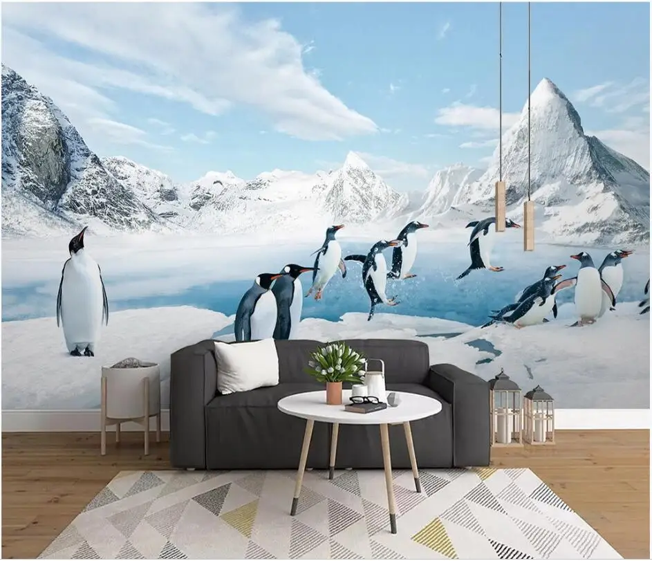 3d фото обои на заказ фотообои искусственная стена лед и Снег Животные фон