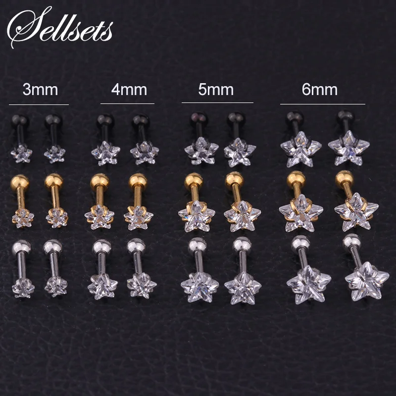 Серьги Sellsets из циркония в форме звезды серьги для пирсинга хрящевой ткани ушной
