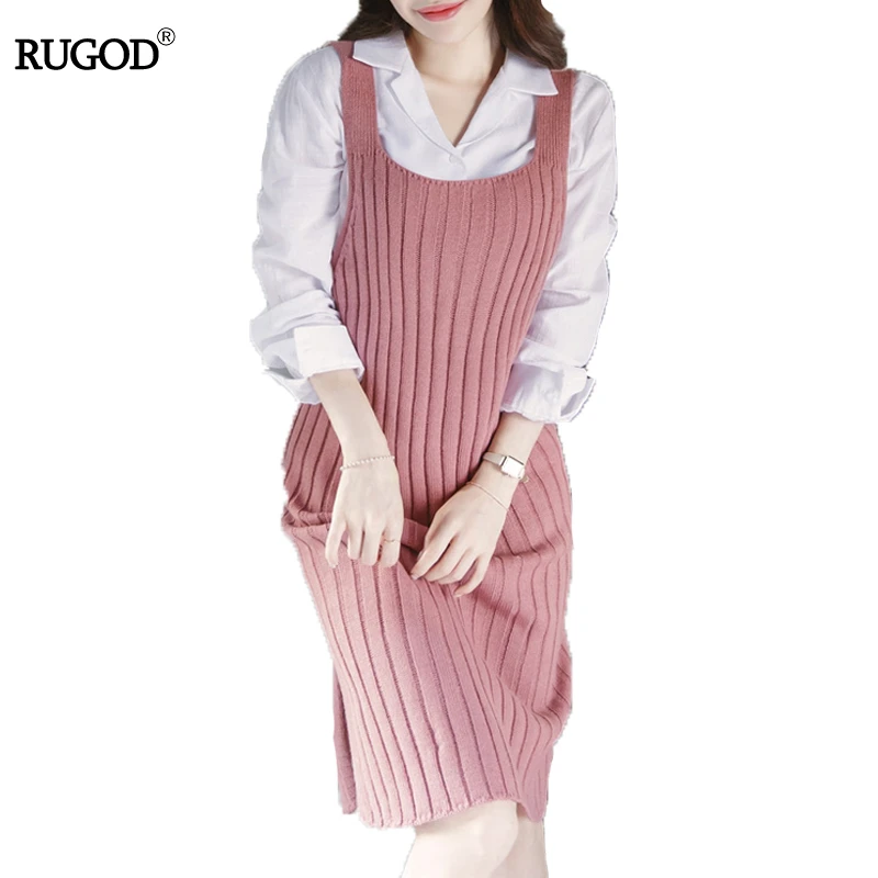 Rugod 2019 Новые прочные подтяжки вязаное платье женское длинное платье-свитер