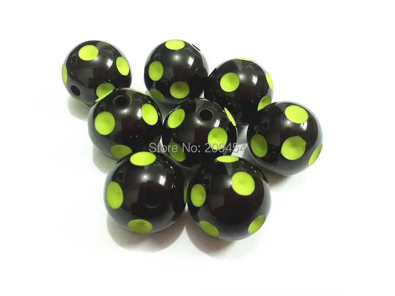 Newest !!20mm 100pcs/lot Black With Lime Green Polka Dot Beads Chunky For Kids Necklace Making | Украшения и аксессуары