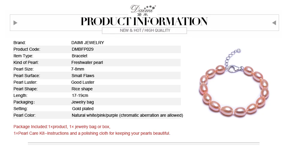 Даими свободного покроя браслет пресной воды жемчуг 7 8 мм натуральный белый