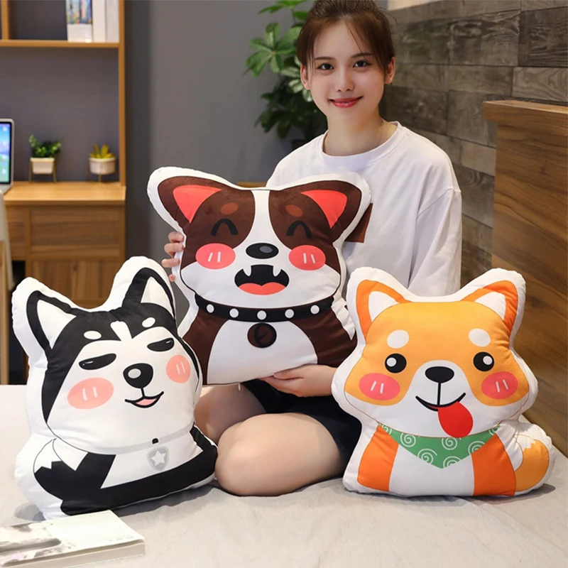 Плюшевая подушка для собак двусторонняя с 3D рисунком 40 см Хаски/корги/Сиба ину
