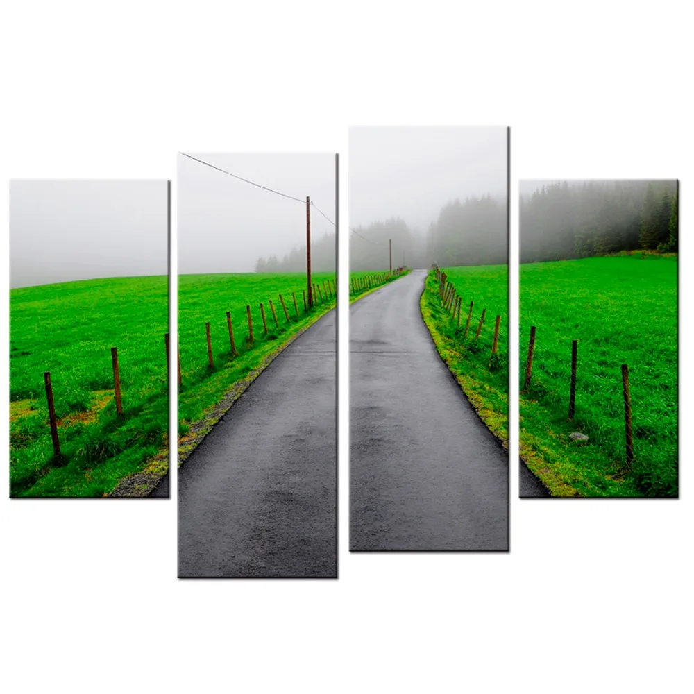4 панели/набор настенный холст искусство зеленый дерево дорога печать настенные