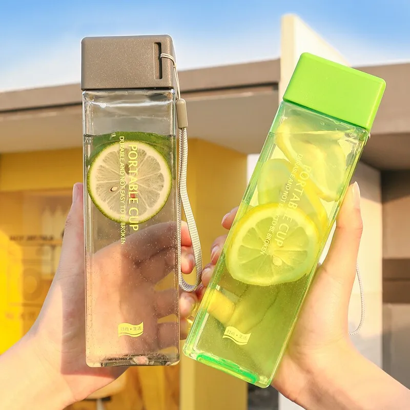 450 мл квадратная пластиковая кристальная бутылка для воды чтобы пить с веревкой