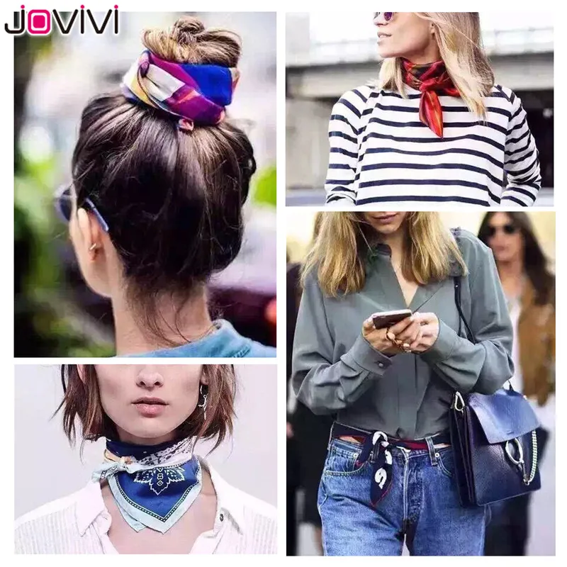 

Jovivi 1pc Head Scarves Women's Fashion Printed Square Shawl Scarf Imitated Silk Neck Scarf 3 Color Optional