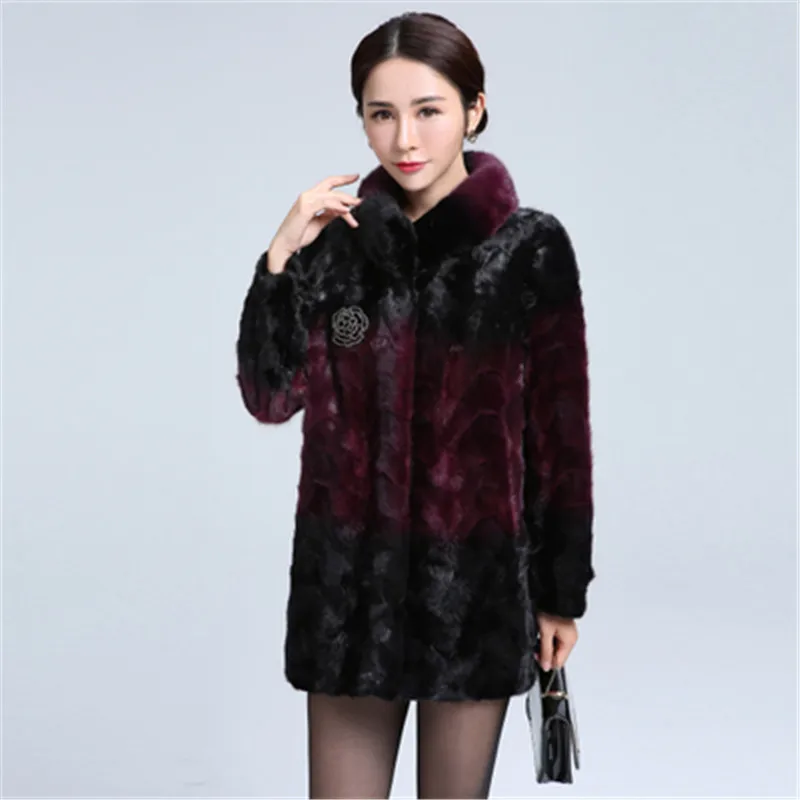 Dark red Бутик Новые Большие размеры теплые с мехом Куртка высокого класса модные свободные норки пальто с мехом средней длины элегантный норки пальто G931 - Цвет: Dark red