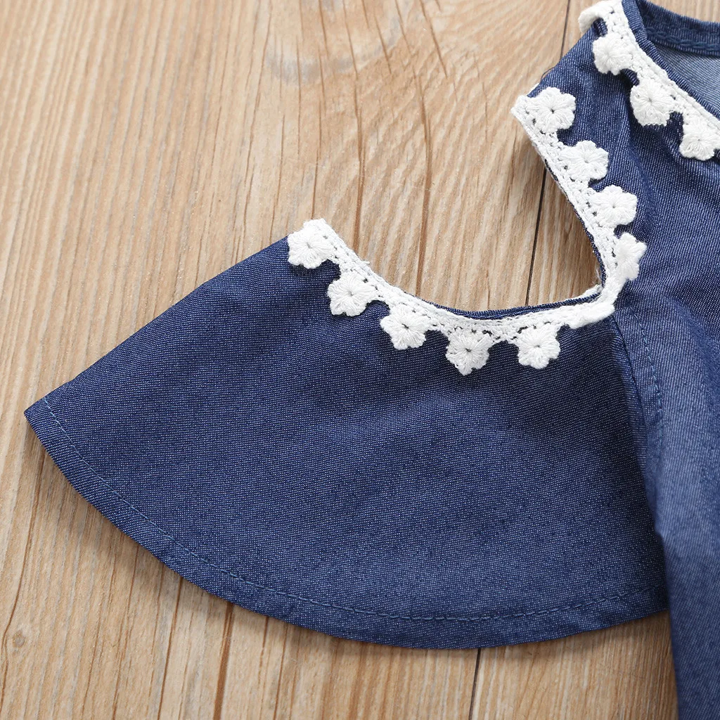 LONSANT Baby Girls Dress Newborn Short Sleeve Off Shoulder Denim lace Princess sweet Toddler fashion dress Clothes | Детская одежда и