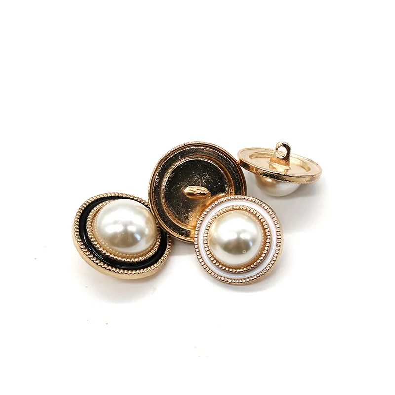 Металлические круглые черные и белые кнопки с имитацией жемчуга Прошитые