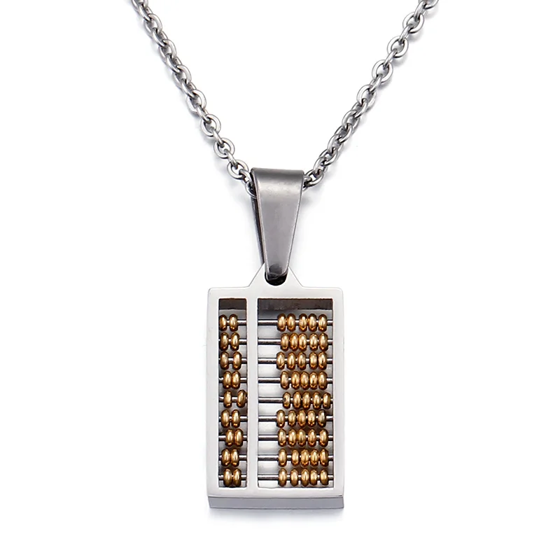 Silver Gold Модные женские и мужские черные, серебряные, золотые, синие, титановые, стальные, панковские, квадратные, набитые счеты, бусины, кулон, ожерелье, ювелирные изделия 23*13 мм - Окраска металла: Silver Gold
