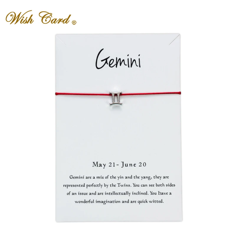 Женский браслет с надписью Wish Card Gemini регулируемый Красной веревкой