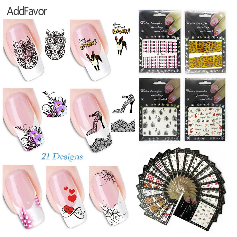 Addfavor 21 шт. наклейка для ногтей клетчатая леопардовая лошадь собака сердце