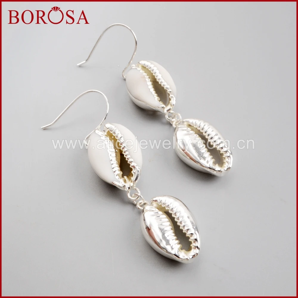 BOROSA 5 пар золотистого цвета Двойные серьги в виде раковины Cowrie ювелирные изделия