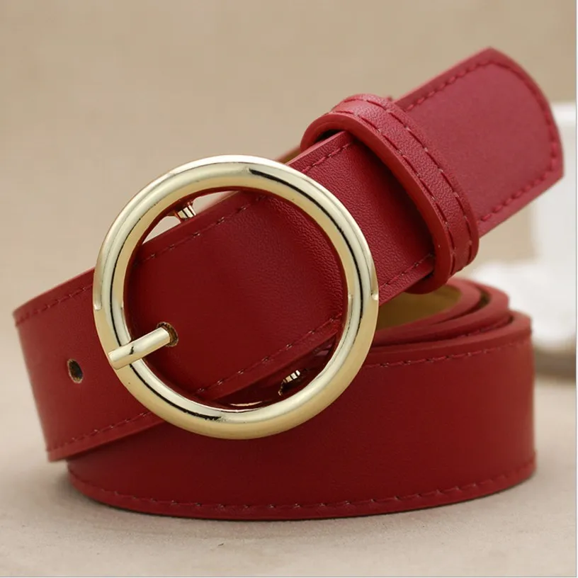 Простой женский кожаный ремень с круглой пряжкой из сплава для отдыха |