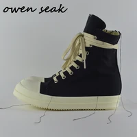 19ss owen seak men canvas shoes high top ankle lace up luxury trainers sneakers boots casual brand zip flats shoes black big
