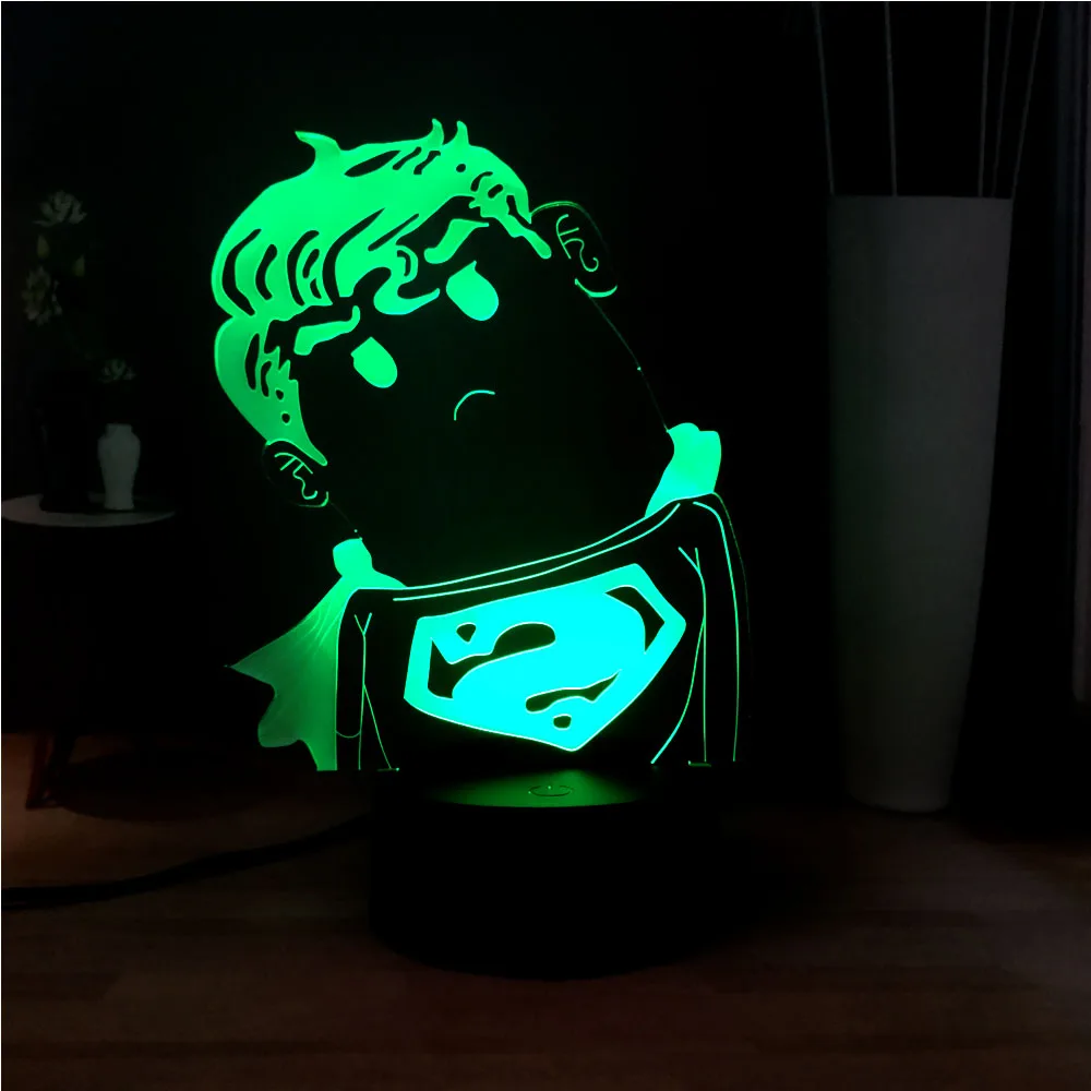 Акрил 7 цветов Marvel Q мультяшный Супермен LED USB Dec иллюзия ночник RGB прикроватная