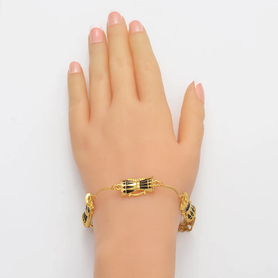 Anniyo 21cm Black Enamel Drum Charm Bracelets PNG for Women or Teenage Girls Papua New Guinea Kundu Jewelry Gifts#017216