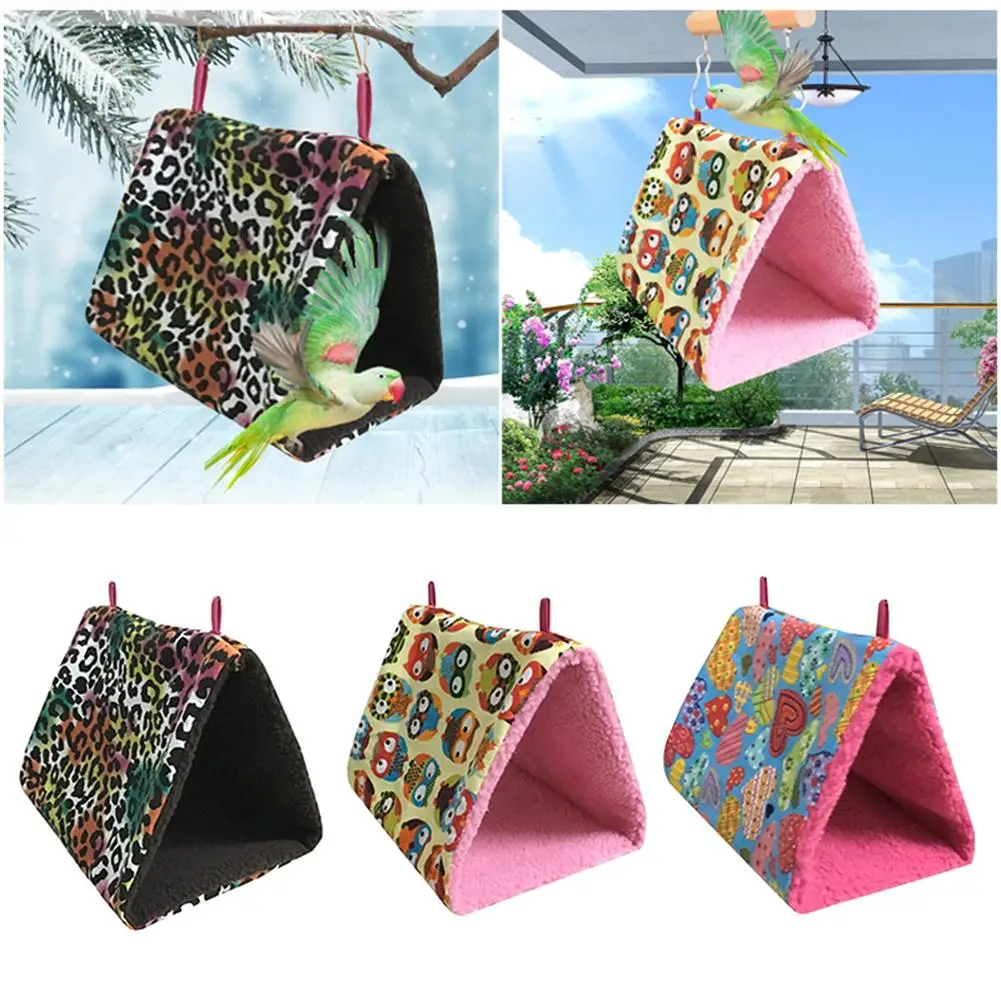 Яркий мягкий гамак для птицы Толстая теплая клетка треугольный подвесной