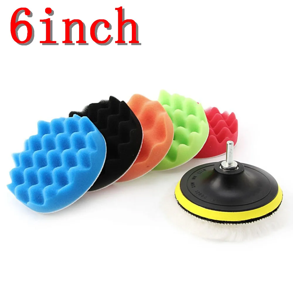 6INCH 8 шт./компл. " 4" " 6" " губка полировка воском полировальные накладки комплект полировочных машин буфер Дрель адаптер колесная щетка Прямая - Цвет: 6INCH