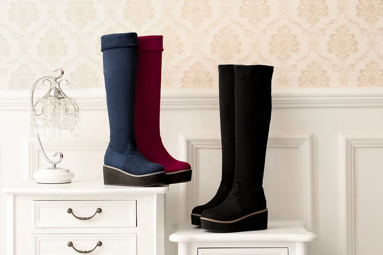 Botas Mujer/ г. Большой размер 34-43, фирменный дизайн, Лоскутные цвета, ботфорты выше колена на толстой подошве, на платформе, тонкие длинные, зима-осень 7352