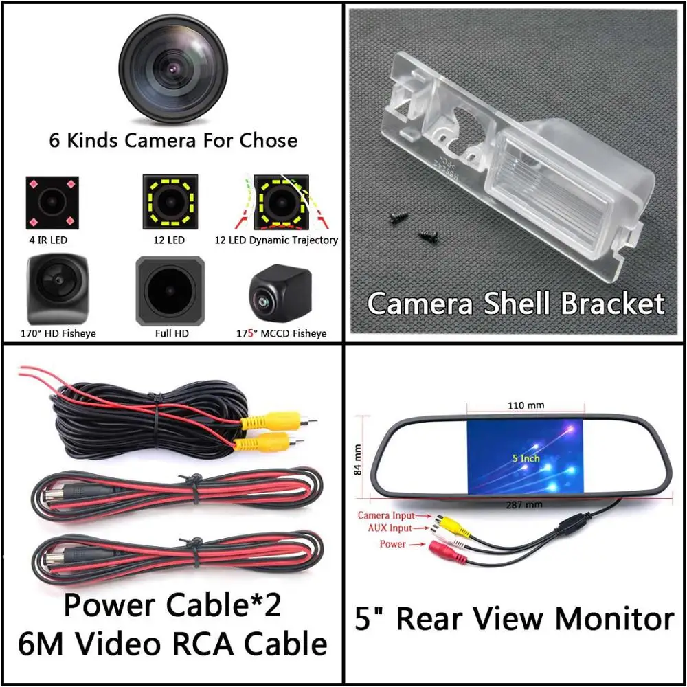 Camera 5 inch Mirror 175 градусов MCCD рыбий глаз 12LED HD камера заднего вида для Fiat Avventura Grand Siena Ritmo Croma Bravo Brava Grande Punto Car - Название цвета: Camera 5 inch Mirror