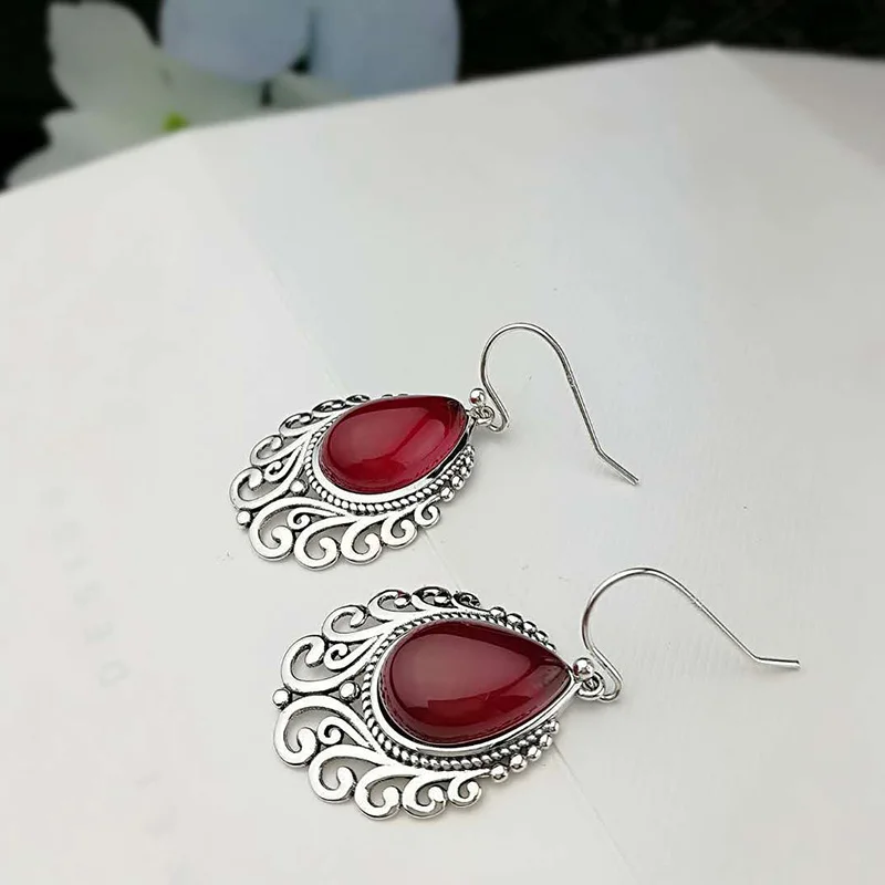 Серебряные 925 ювелирные изделия серьги натуральный драгоценный камень Винтажные Цветы дизайн рубиновые серьги для женщин рождественские ювелирные изделия Pendientes Mujer