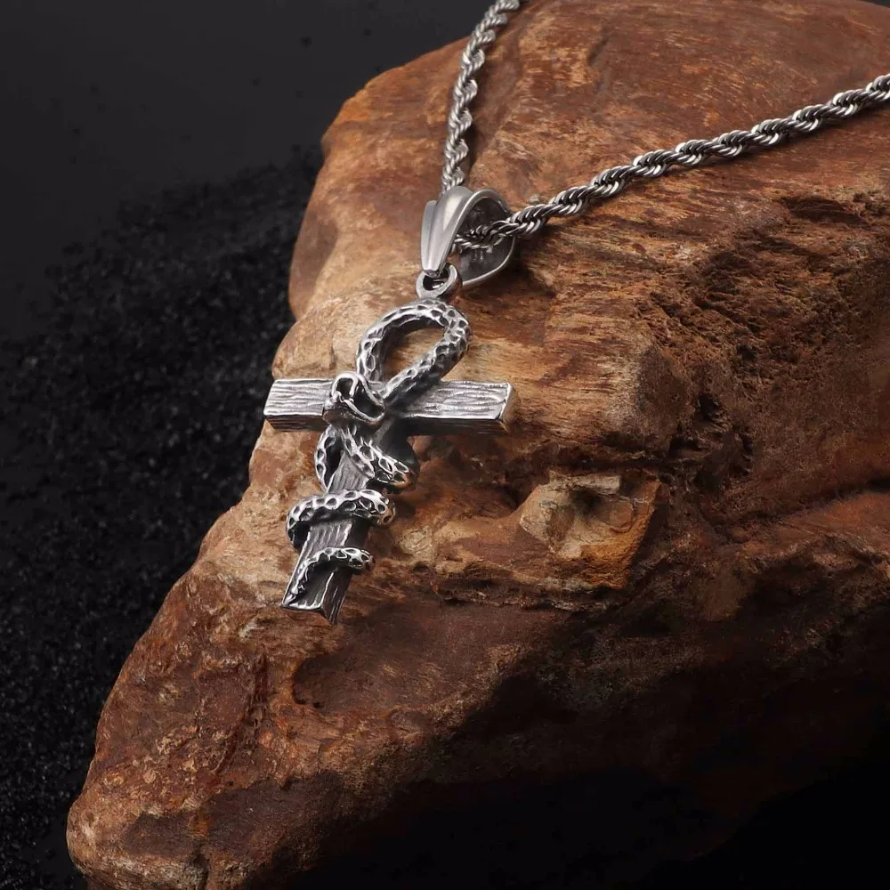 Модные Талисманы панк Python крест Подвески Для мужчин 316L Титан Нержавеющая сталь