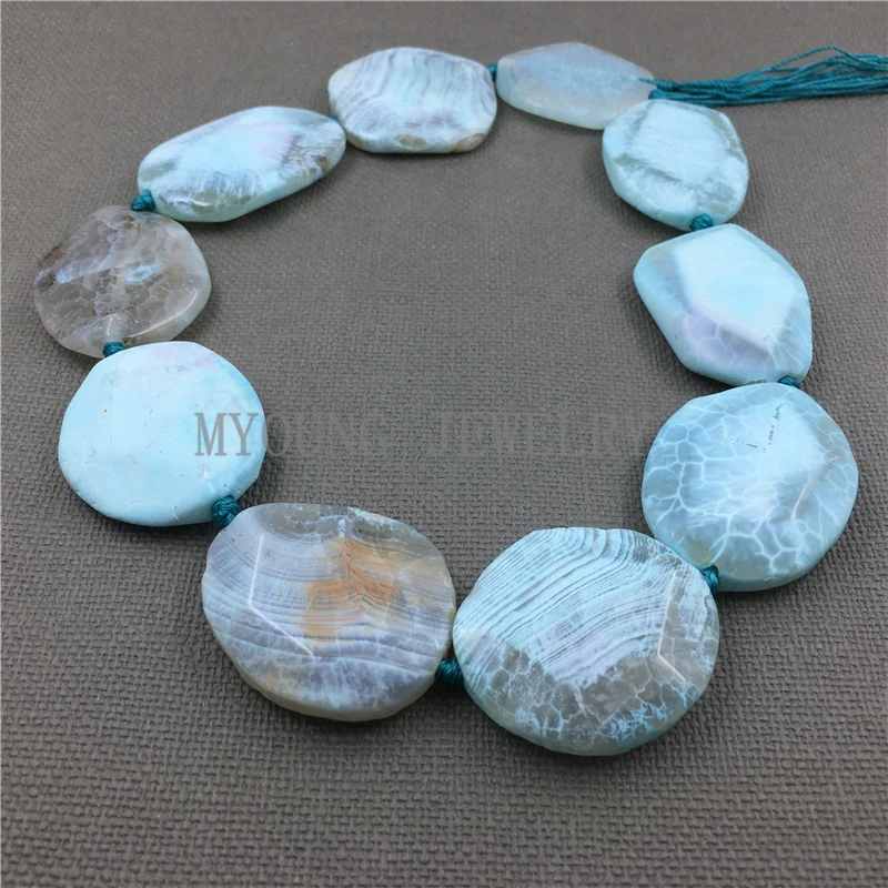 Oval Faceted Crackle Blue Dragon Vein Agates Slab Slice Drilled Stone Pendant Beads For DIY Jewelry MY1129 | Украшения и