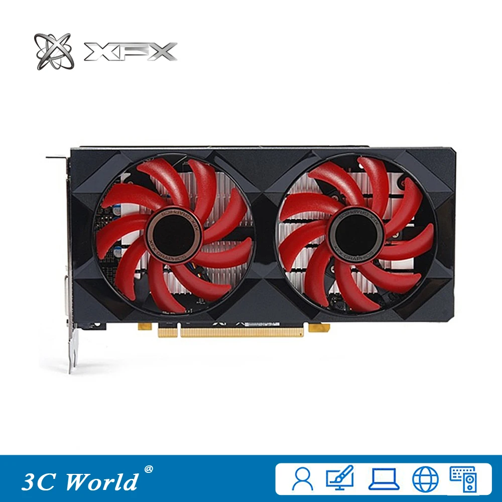 Видеокарты XFX RX560 4GB GDDR5 128bit PCI-E 3.0 HDMI DisplayPort DVI-D 1024SPs для настольных игровых компьютеров.