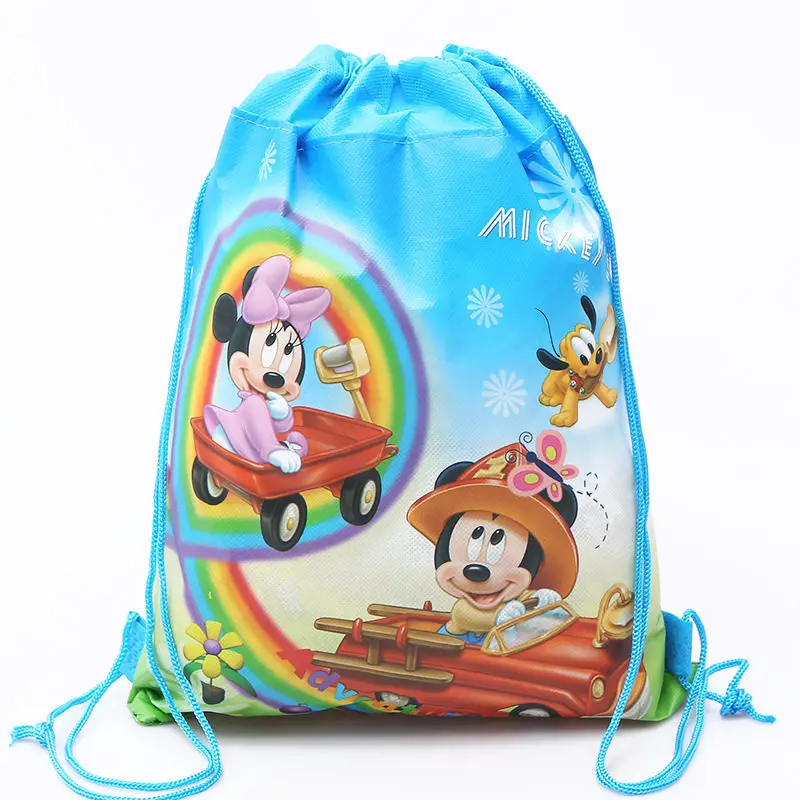 Disney мультяшный Микки Маус узорчатый пакет Карманный двухсторонний нетканый тканевый мешок на шнурке школьная сумка Детский подарок - Цвет: Зеленый