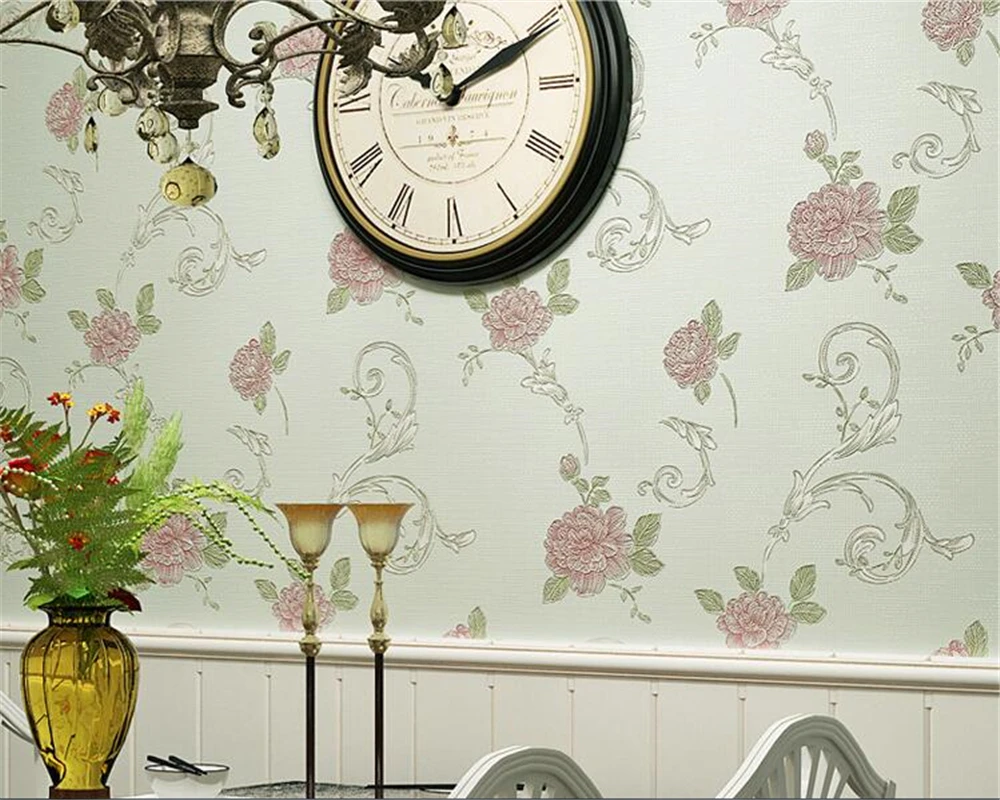 

beibehang Wall wallpaper 3d Fresh garden flower gilded foam non-woven bedroom wallpaper wedding room full shop wallpaper roll