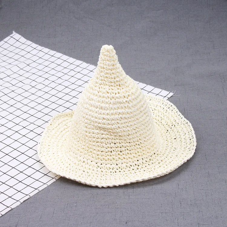 XINGMING Children Solid Straw cap knitting fisherman hat girls fashion witch pointed basin bucket accessories | Аксессуары для