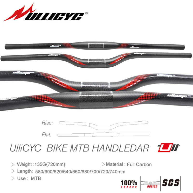 

Super strong Ultra light MTB/Road Bicycle Handlebar Flat or Rise Carbon friber 31.8*580/600/620/640/660/680/700/720/740mm