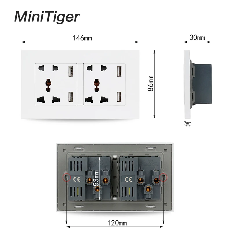 Розетка Minitiger с двойным универсальным 5 отверстиями розетка 4 USB интеллектуальное