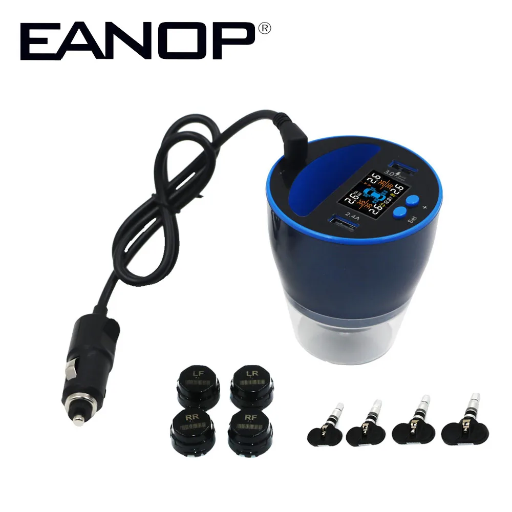 EANOP TPMS C500 монитор давления в автомобильных шинах беспроводной монитор давления в шинах с QC3.0 Quick Charge 4 шт. внешний внутренний датчик