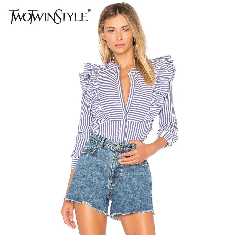 Рубашка TWOTWINSTYLE женская весенняя с длинным рукавом воротником стойкой|sweet blouse|blouse