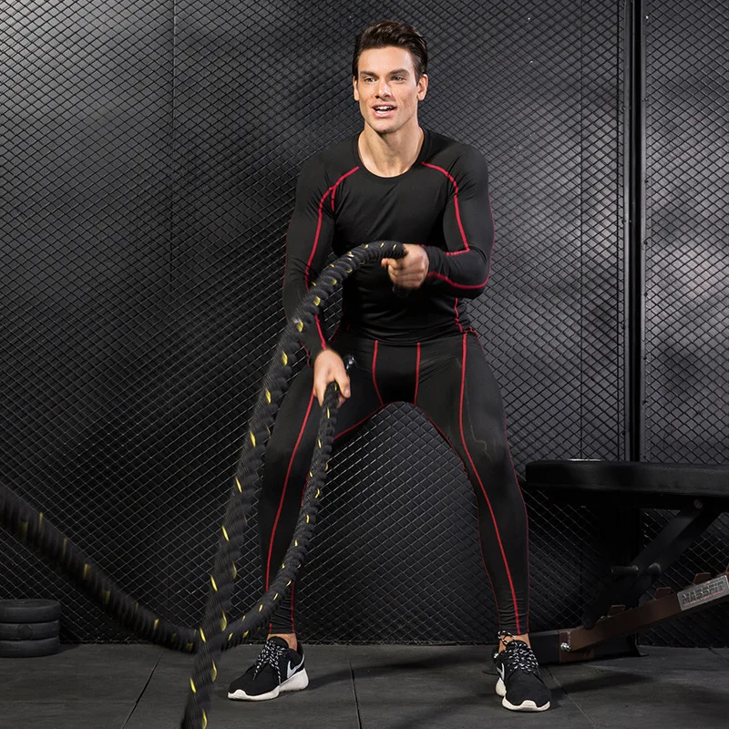 

2019 Running Sets Men Rashgard Long T Sleeve Men's Compression Shirt And Pants Gym Fitness Training Sports Tracksuit 2PCS/Sets